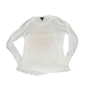 J Crew Corded Sweater Women's Size XS White Open Knit 100% Linen Textured